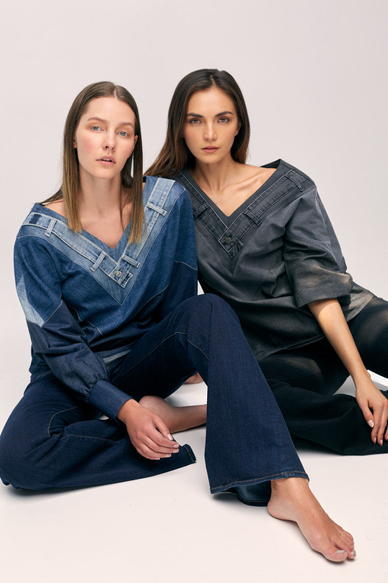 BLUSA V DENIM RECICLADO