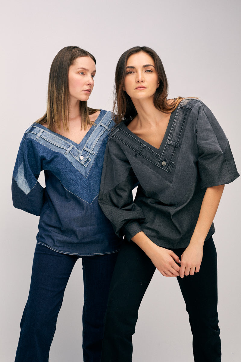 BLUSA V DENIM RECICLADO