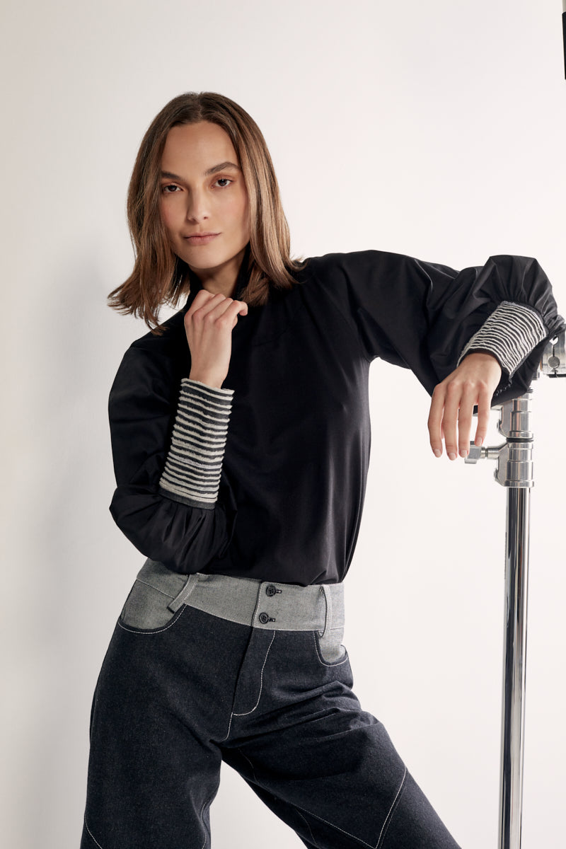BLUSA PUFF DOS MANGAS PUNOS DENIM